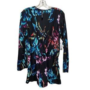 Design Lab Floral Long Sleeve Romper Black Multicolor Womens Size Medium